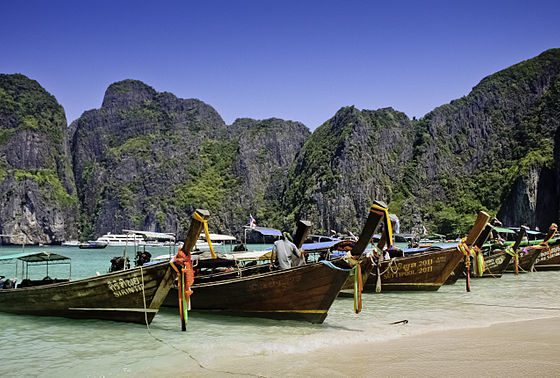 Longtail Boat At Maya Bay, Krabi, Thailand