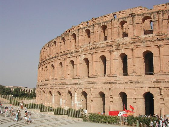 Amphitheater El Djem, Typhrus, Tunesia, from the outside 13 Sept 2004, CC BY-SA 2.0 DE Via Wikimedia Commons