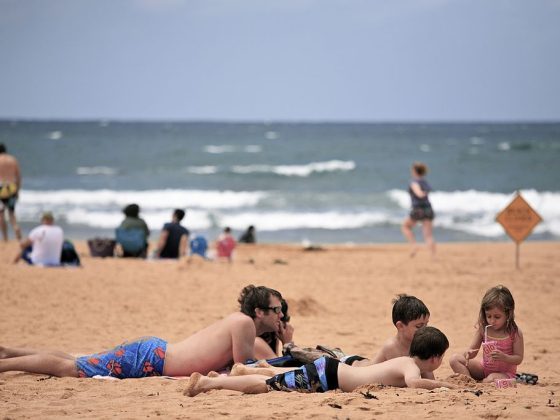 with family in beach