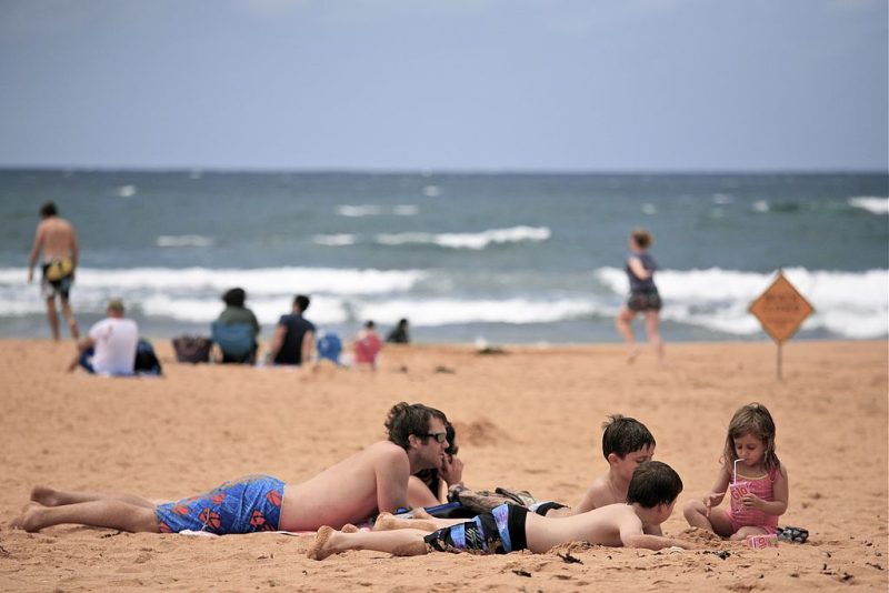 with family in beach